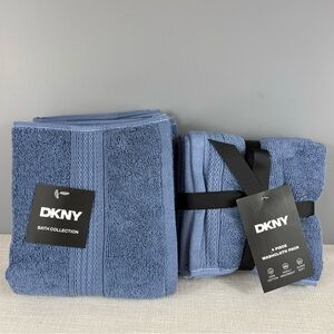 DKNY 6 Piece Set 2 Hand Towels 4 Washclothes Blue 100% Cotton Super Soft NEW